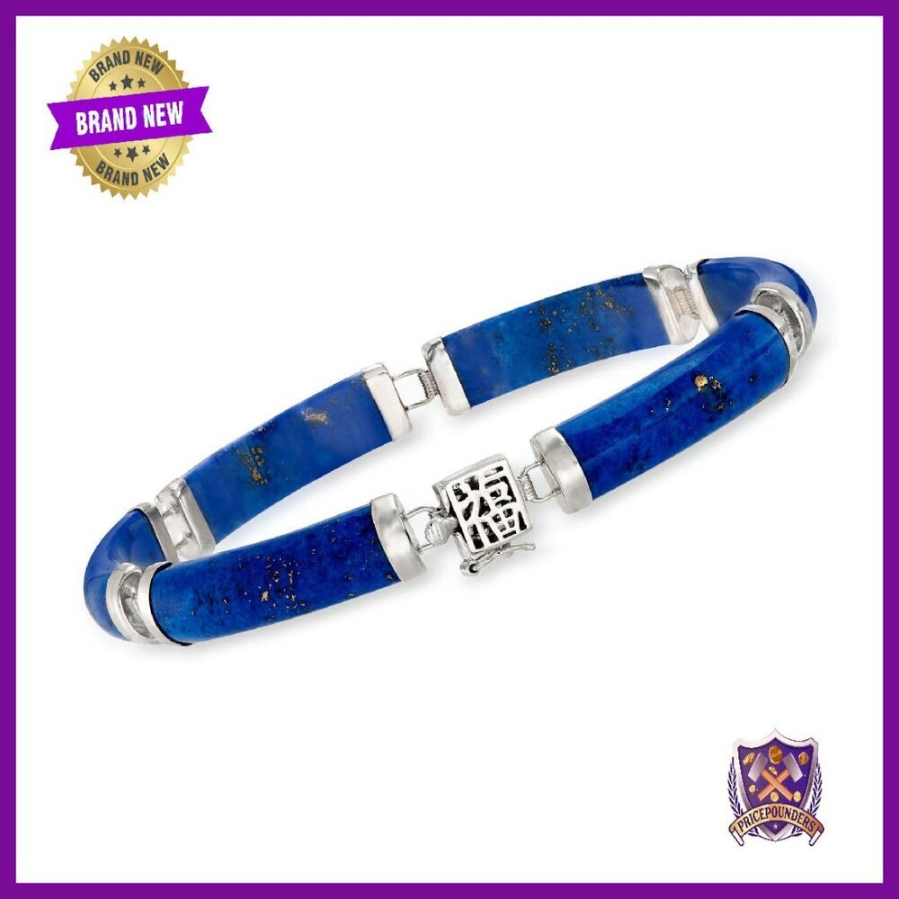 Sterling Silver Lapis Charm Bracelet 7.5 Inches Box Clasp